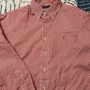 NWT, Ralph Lauren long sleeve red/ white stripped dress shirt